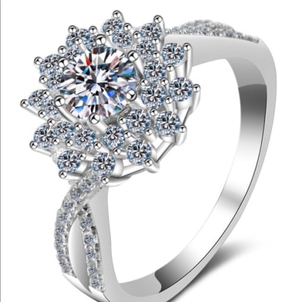 Sterling Silver Moissanite White Flower Engagement Ring - Picture 4 of 10